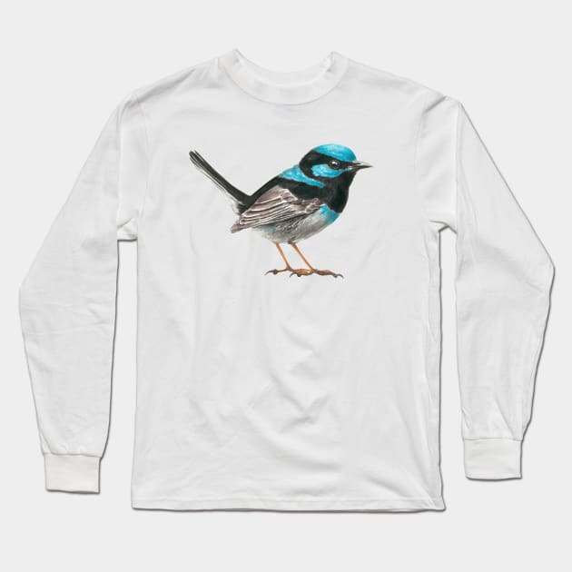 Fairy wren bird Long Sleeve T-Shirt by katerinamk